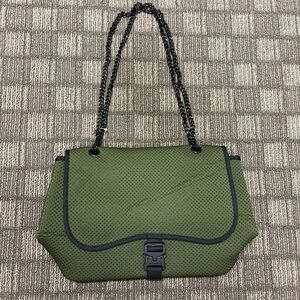 Olive Green Perforated Chain-strap Crossbody Tote